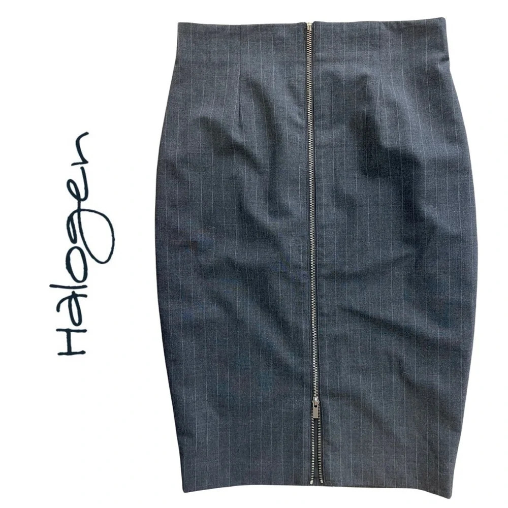 🛍️3/$40 Halogen Skirt  Full Length Zipper Grey Pinstripe Pencil Skirt Size 6